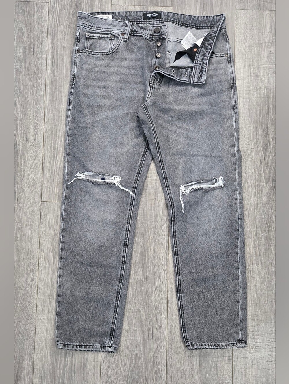 Jack & Jones Mike Comfort Tapered Ripped Jeans Men’s 34x32 Gray.